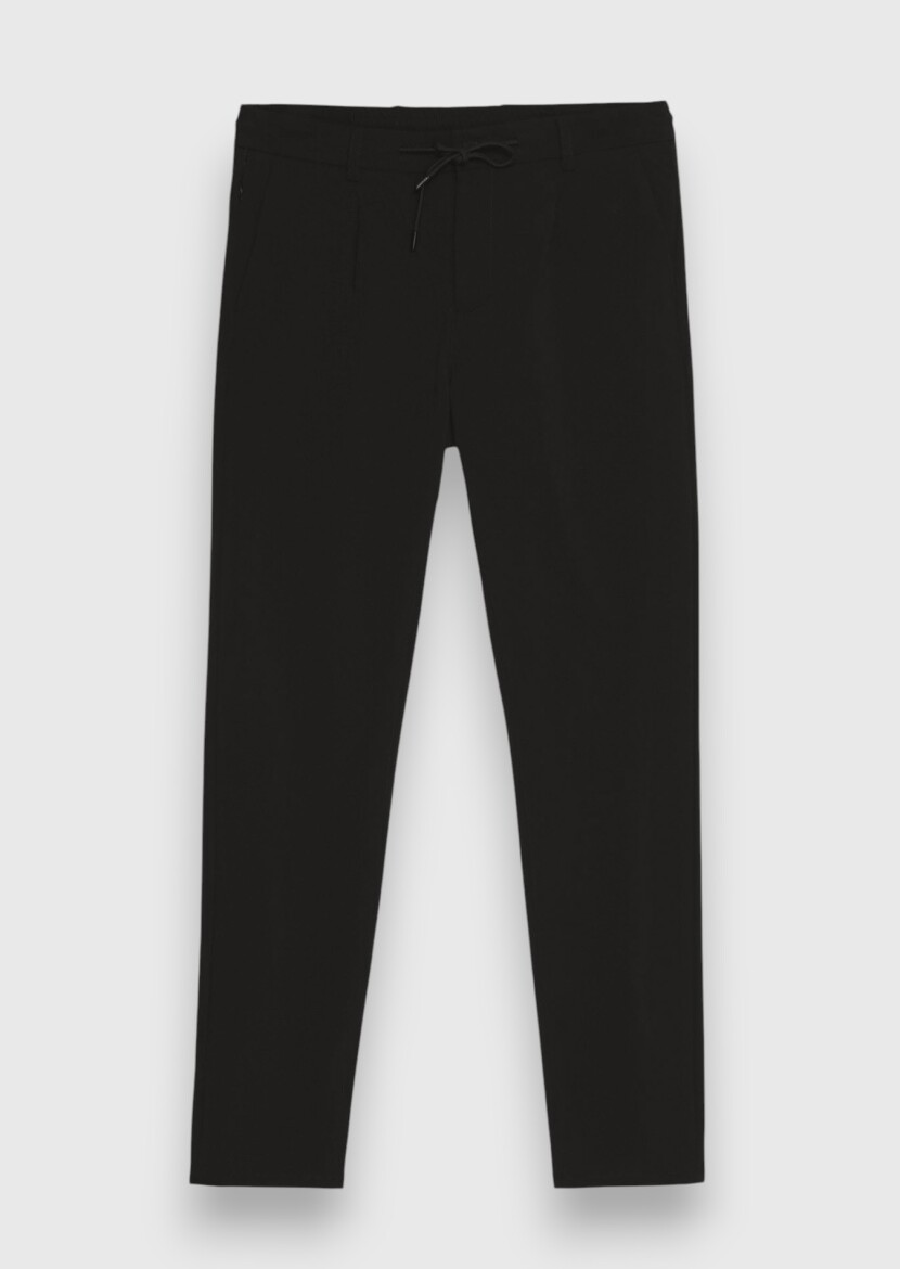 Black Weaving Jogging Fit Casual Trousers - 5