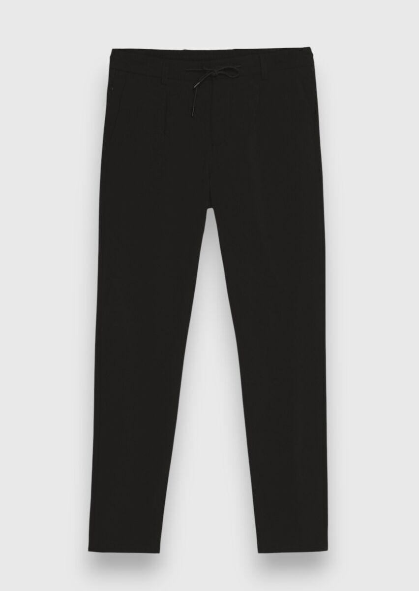 Black Weaving Jogging Fit Casual Trousers - 5