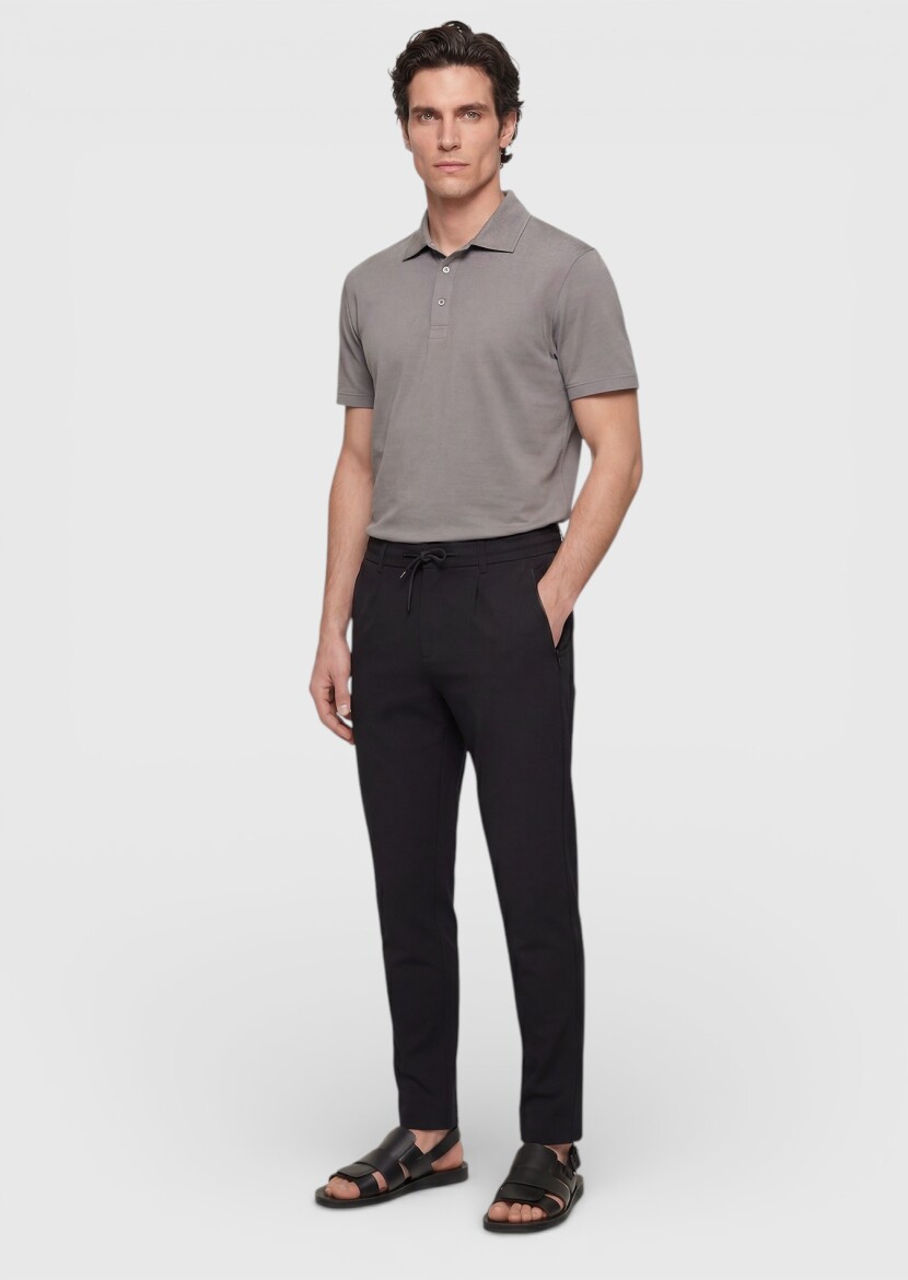 Black Weaving Jogging Fit Casual Trousers - 3