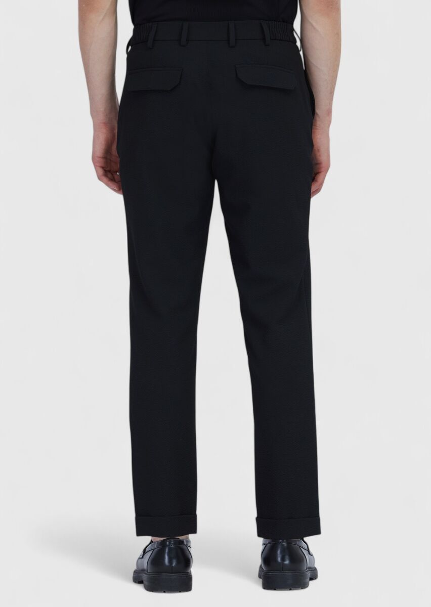 Black Weaving Jogging Fit Casual Trousers - 5