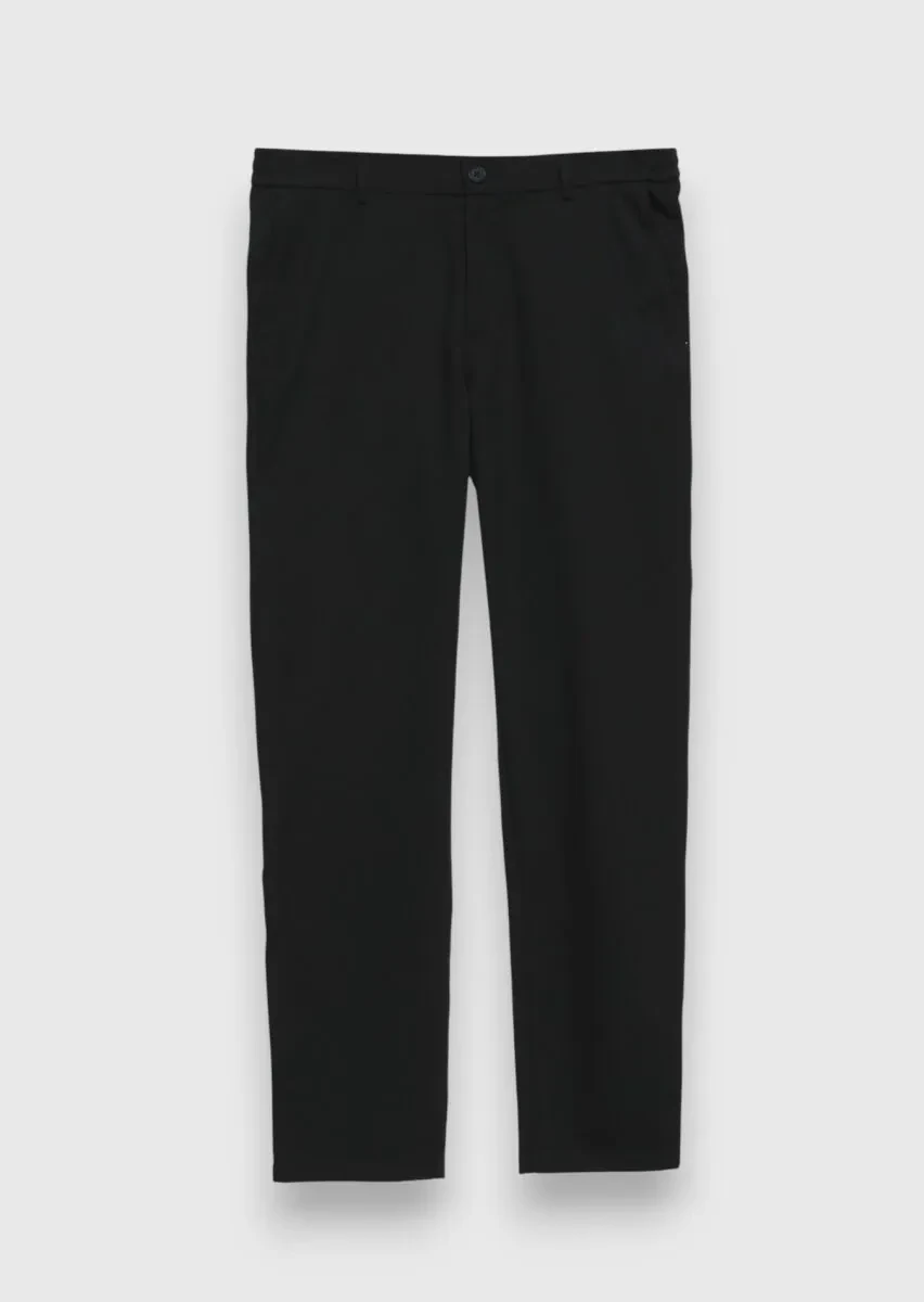 Black Weaving Jogging Fit Casual Trousers - 1