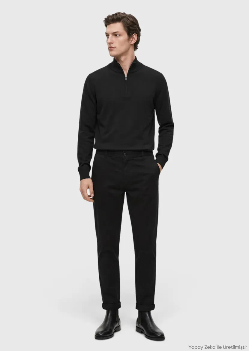Black Weaving Jogging Fit Casual Trousers 