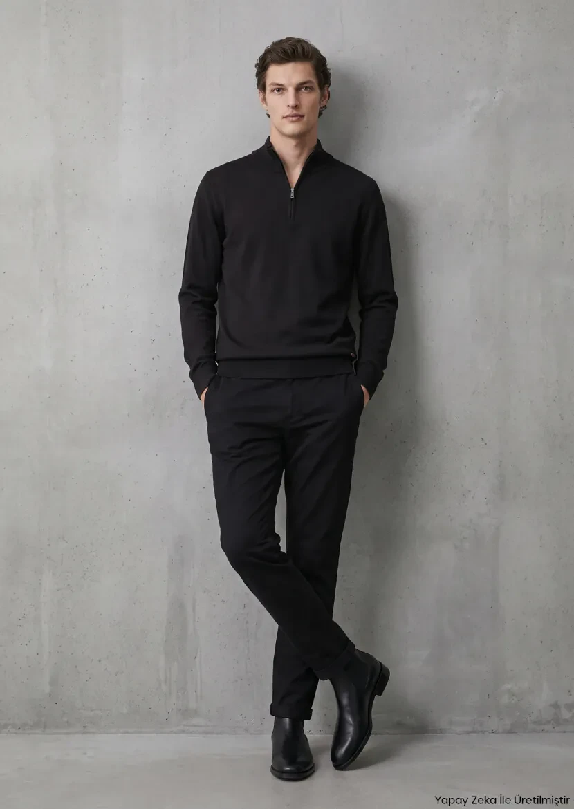 Black Weaving Jogging Fit Casual Trousers - RAMSEY