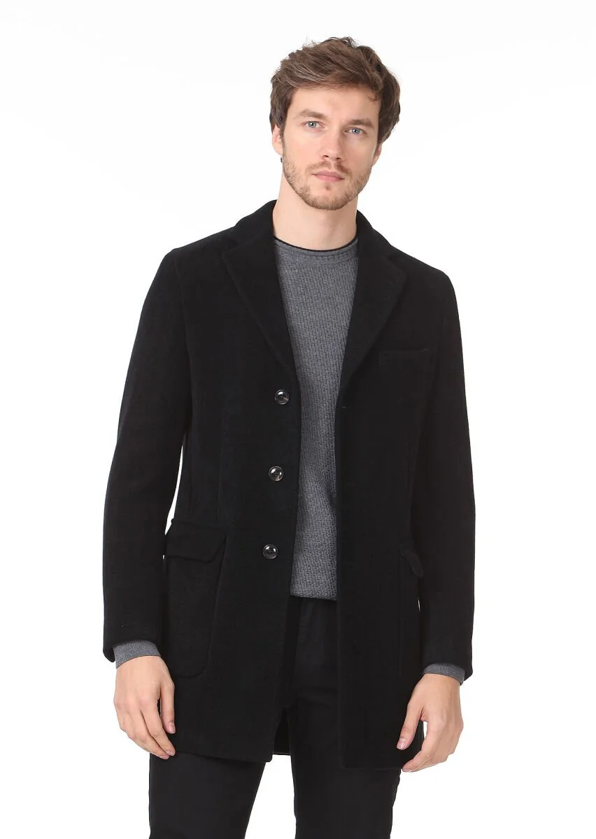 Black Weaving Overcoat - 1