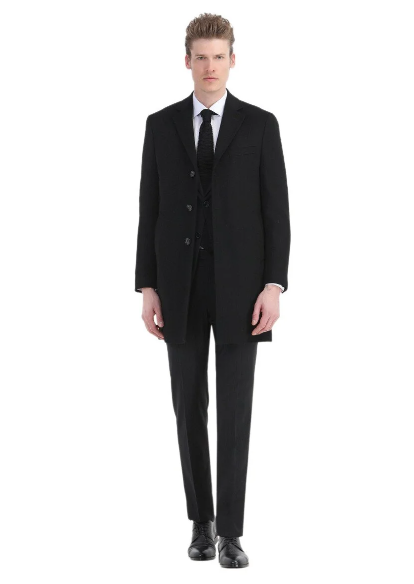 Black Weaving Overcoat - 1