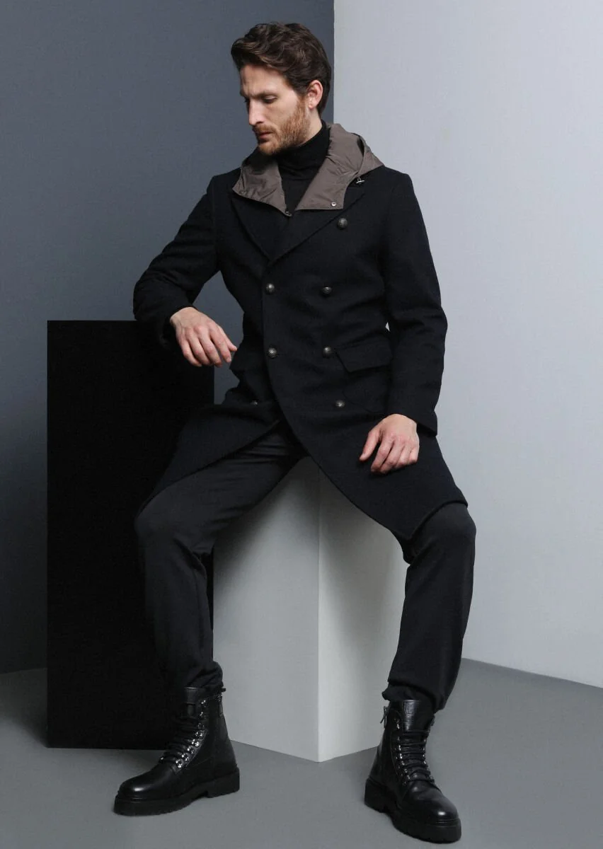 Black Weaving Overcoat - 2