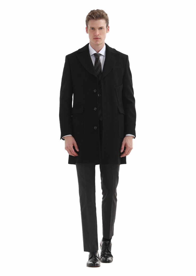 Black Weaving Overcoat - 1