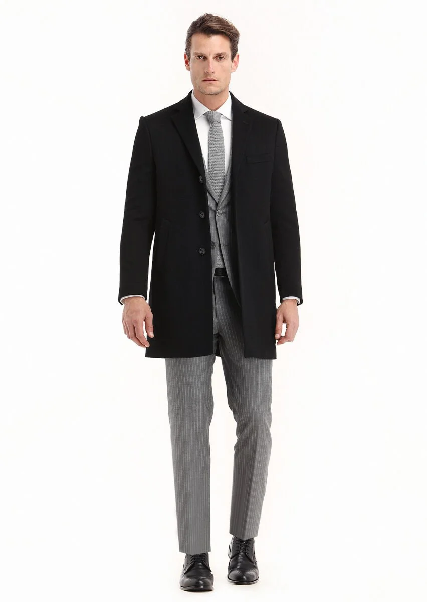 Black Weaving Overcoat - 1