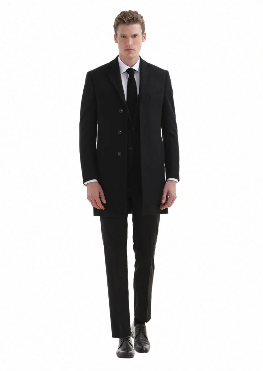 Black Weaving Overcoat - 1
