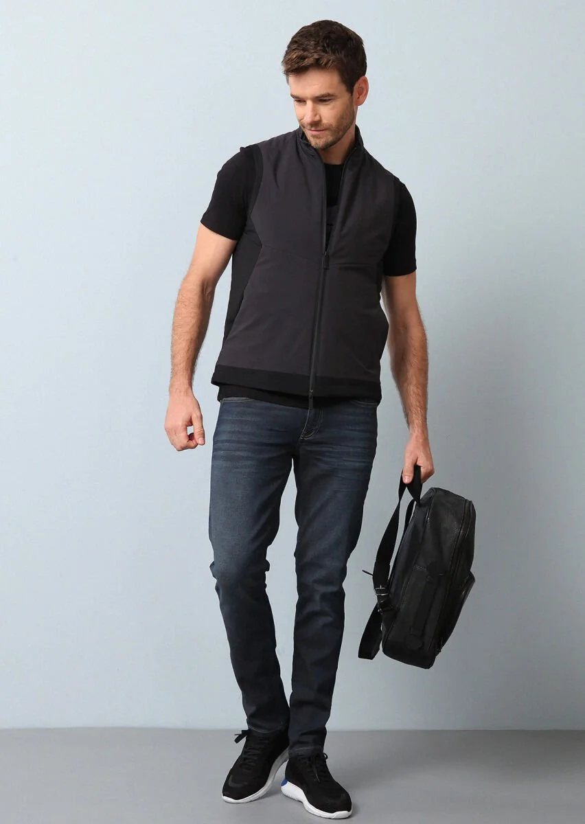 Black Weaving Puffer Vest - 1