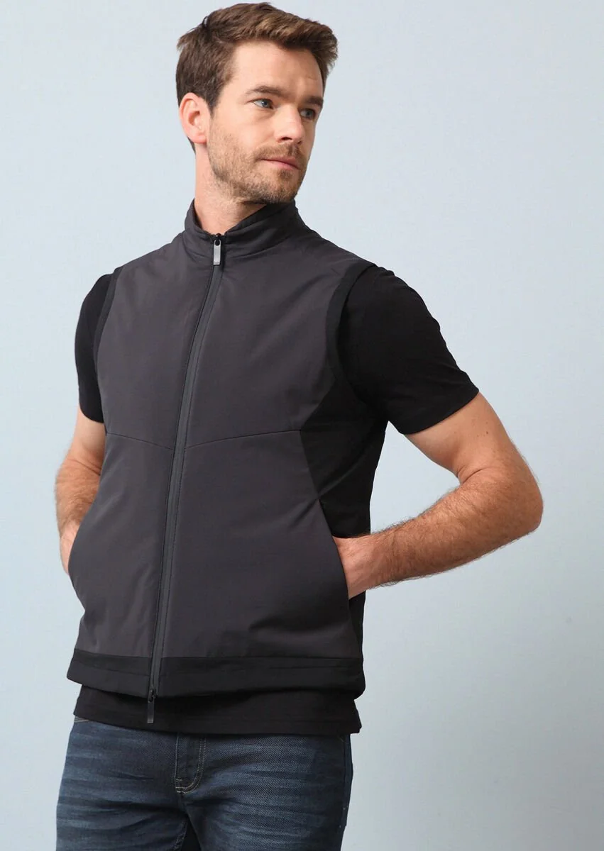 Black Weaving Puffer Vest - 2