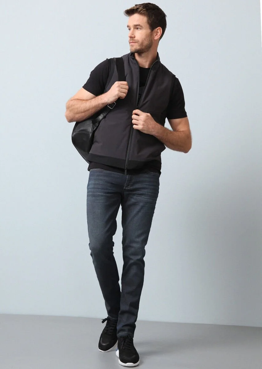 Black Weaving Puffer Vest - 4
