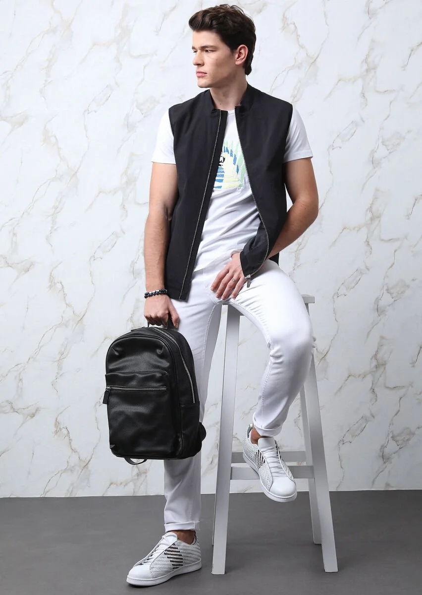 Black Weaving Puffer Vest - 1