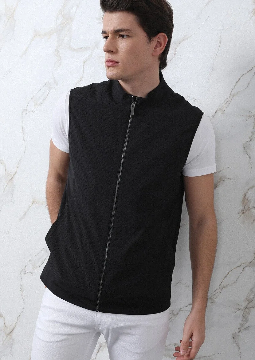 Black Weaving Puffer Vest - 4