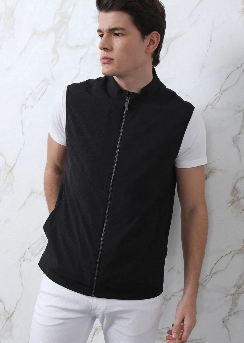 Black Weaving Puffer Vest - 4