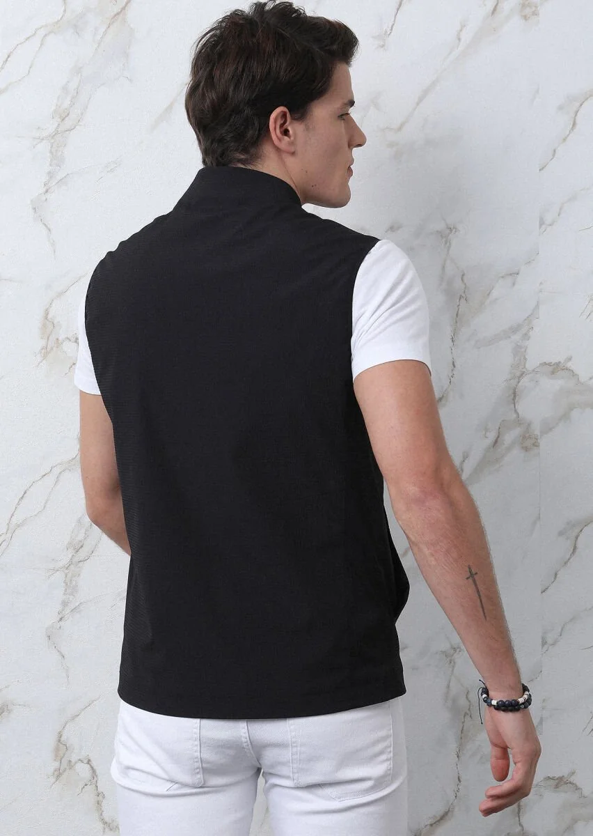 Black Weaving Puffer Vest - 5