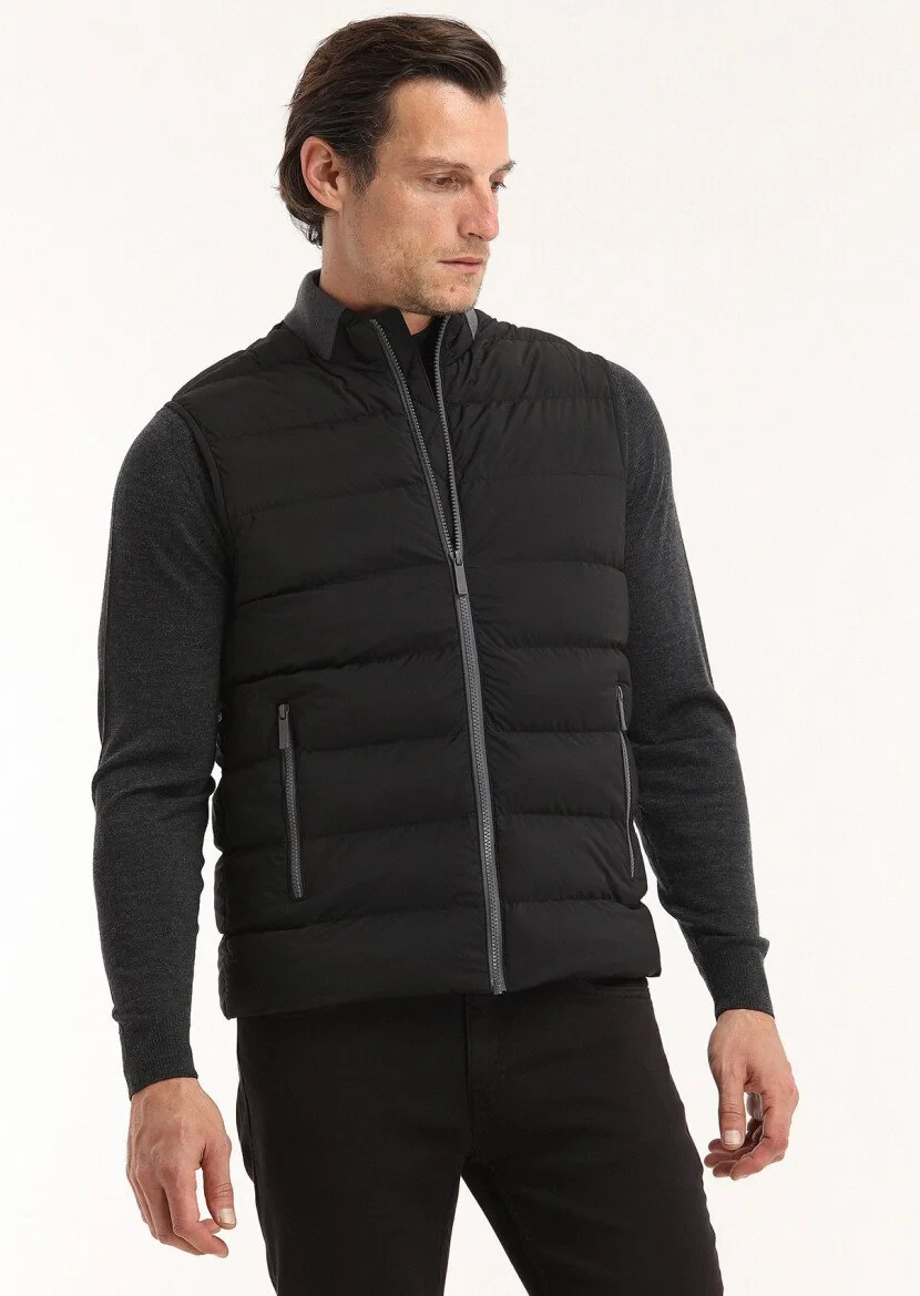 Black Weaving Puffer Vest - 2