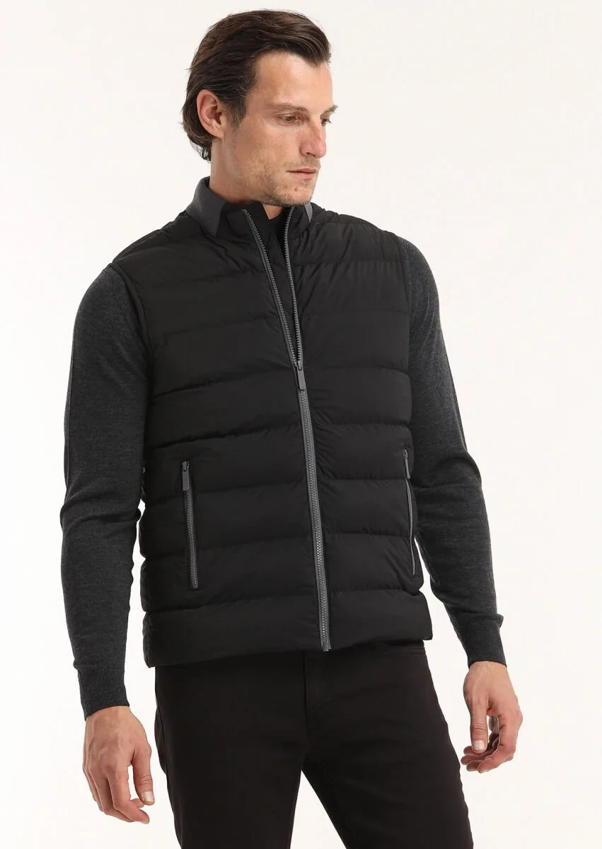 Black Weaving Puffer Vest - 2