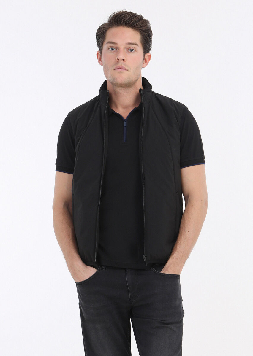 Black Weaving Puffer Vest - 3