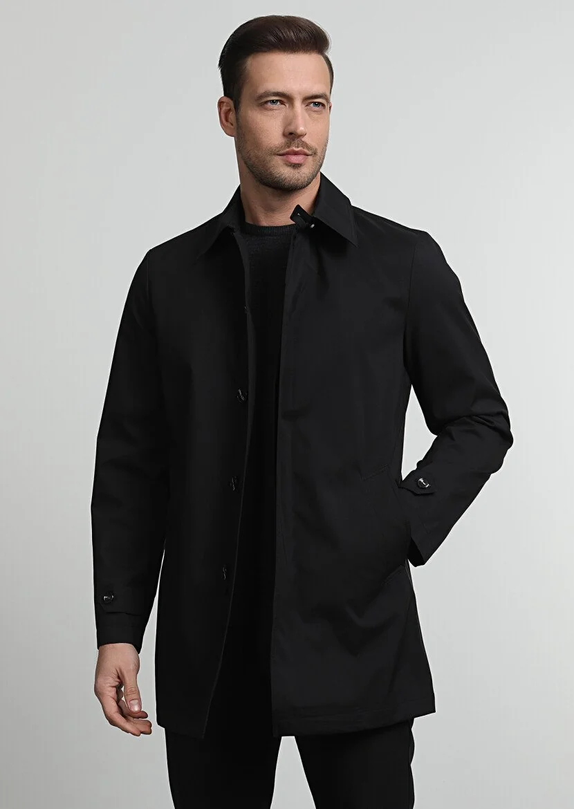 Black Weaving Rain Coat - 1