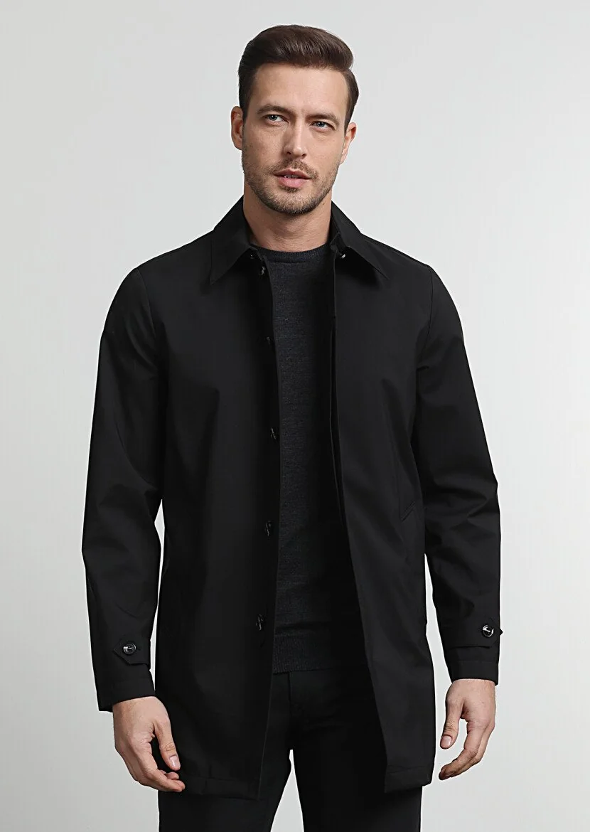 Black Weaving Rain Coat - 3