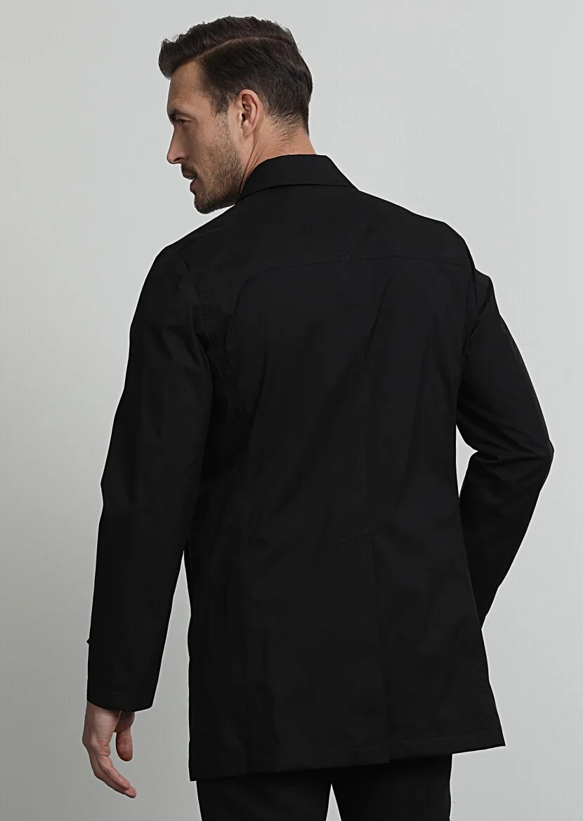 Black Weaving Rain Coat - 4