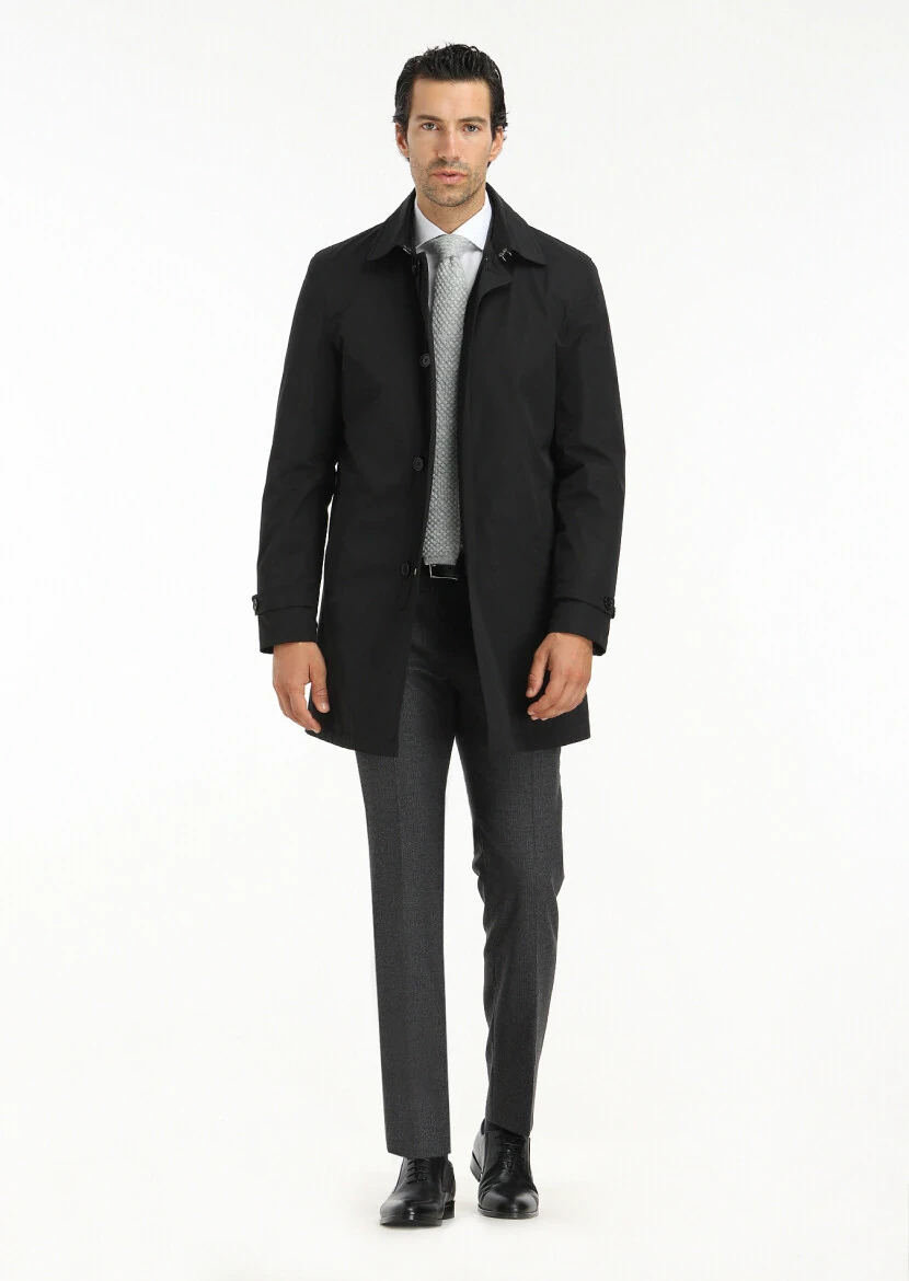 Black Weaving Rain Coat - 1