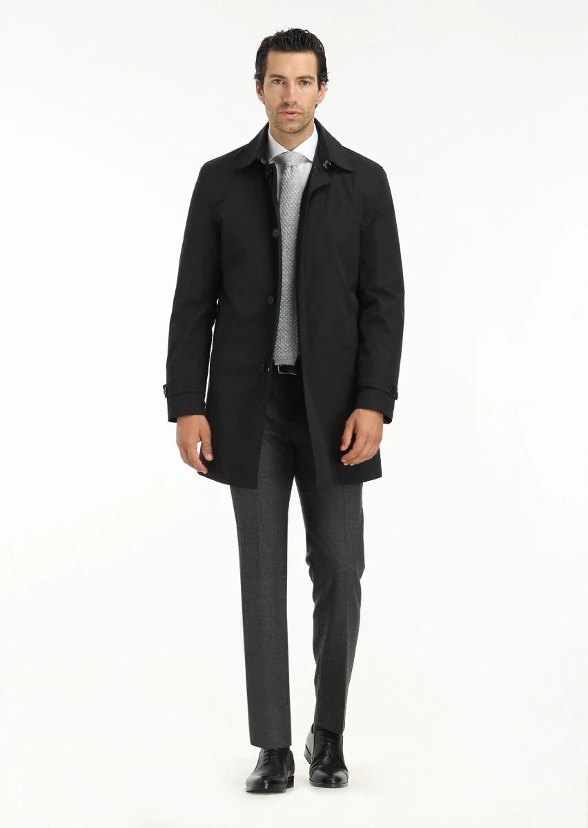 Black Weaving Rain Coat - 1