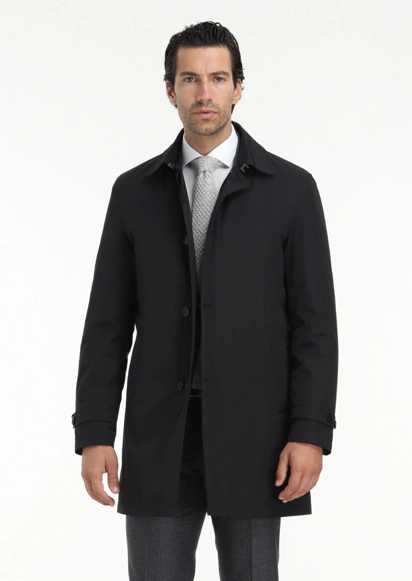 Black Weaving Rain Coat - 2