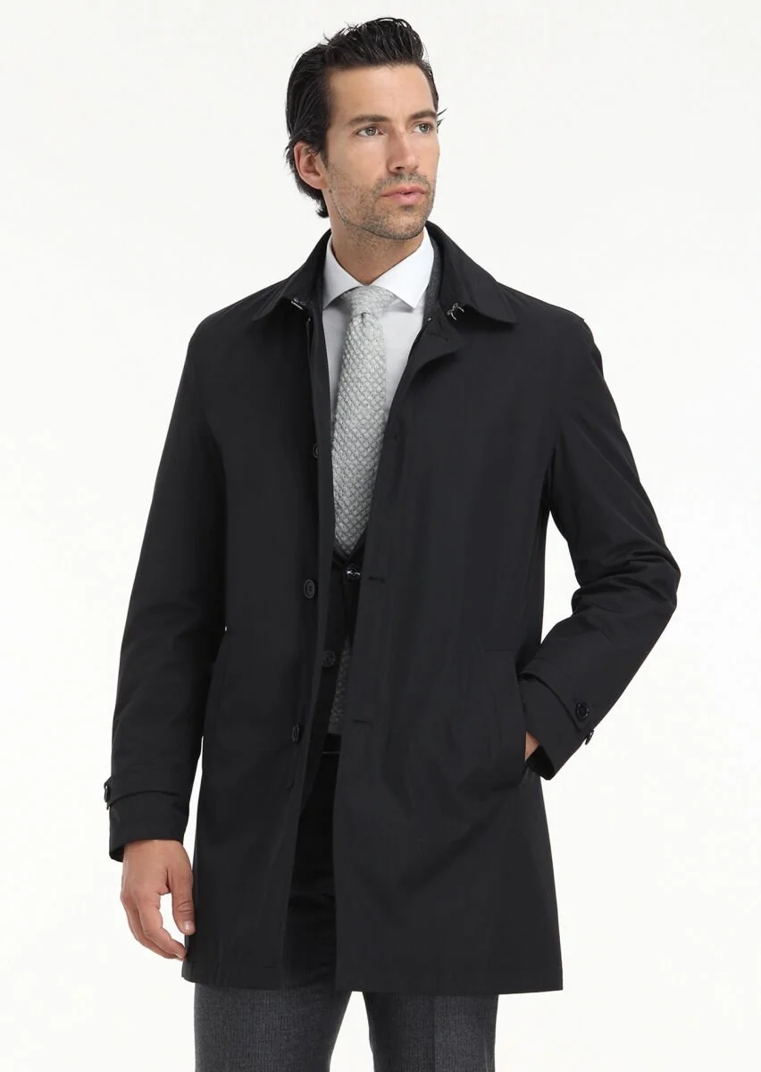 Black Weaving Rain Coat - 4
