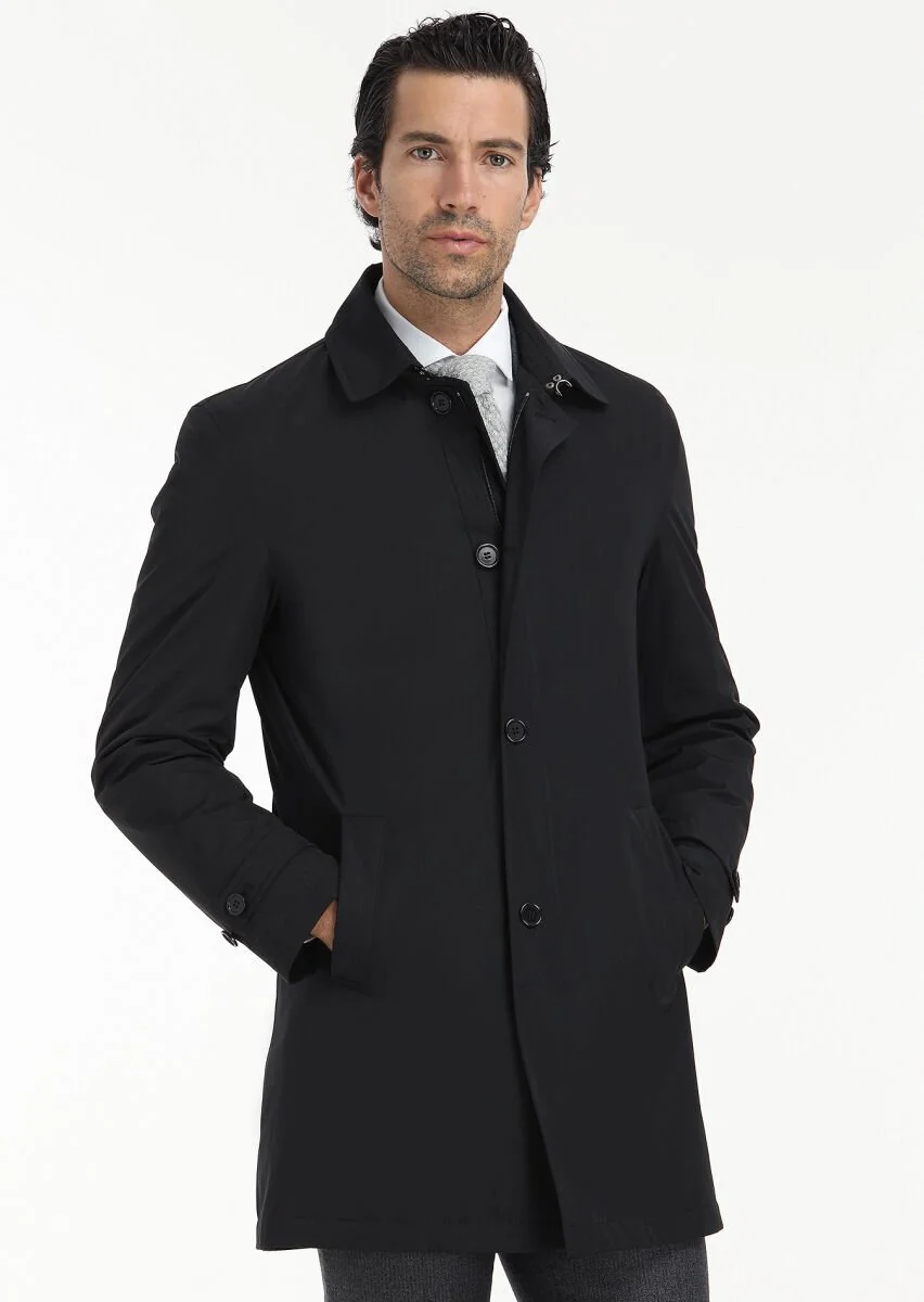 Black Weaving Rain Coat - 5