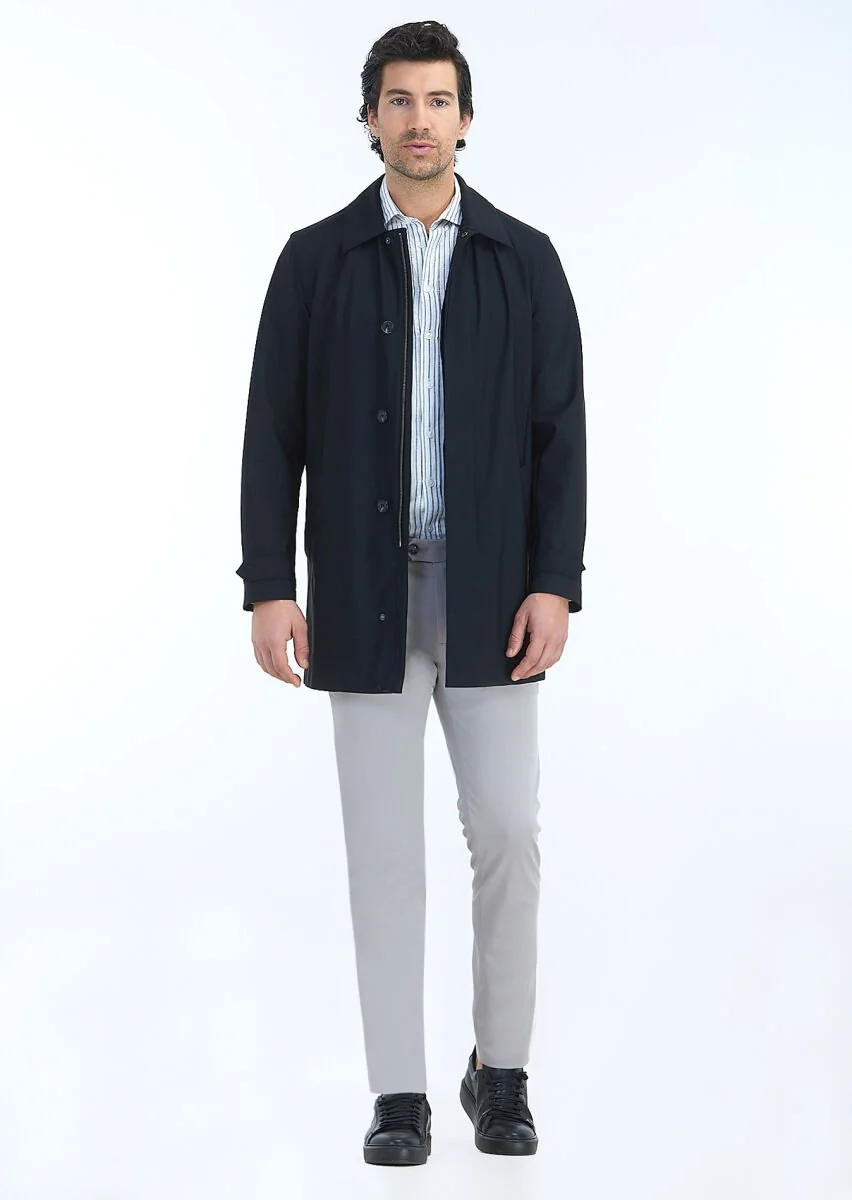 Black Weaving Rain Coat - 1