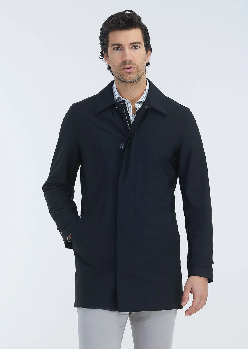 Black Weaving Rain Coat - 2