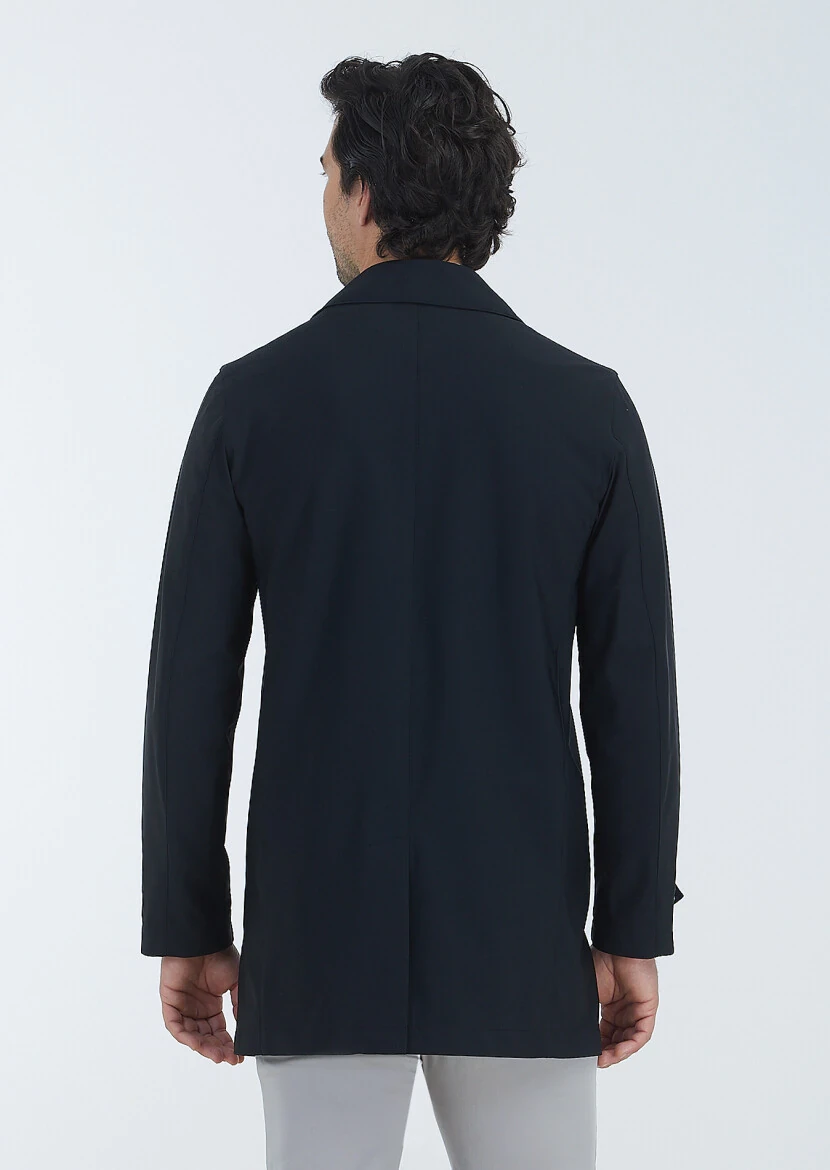 Black Weaving Rain Coat - 5