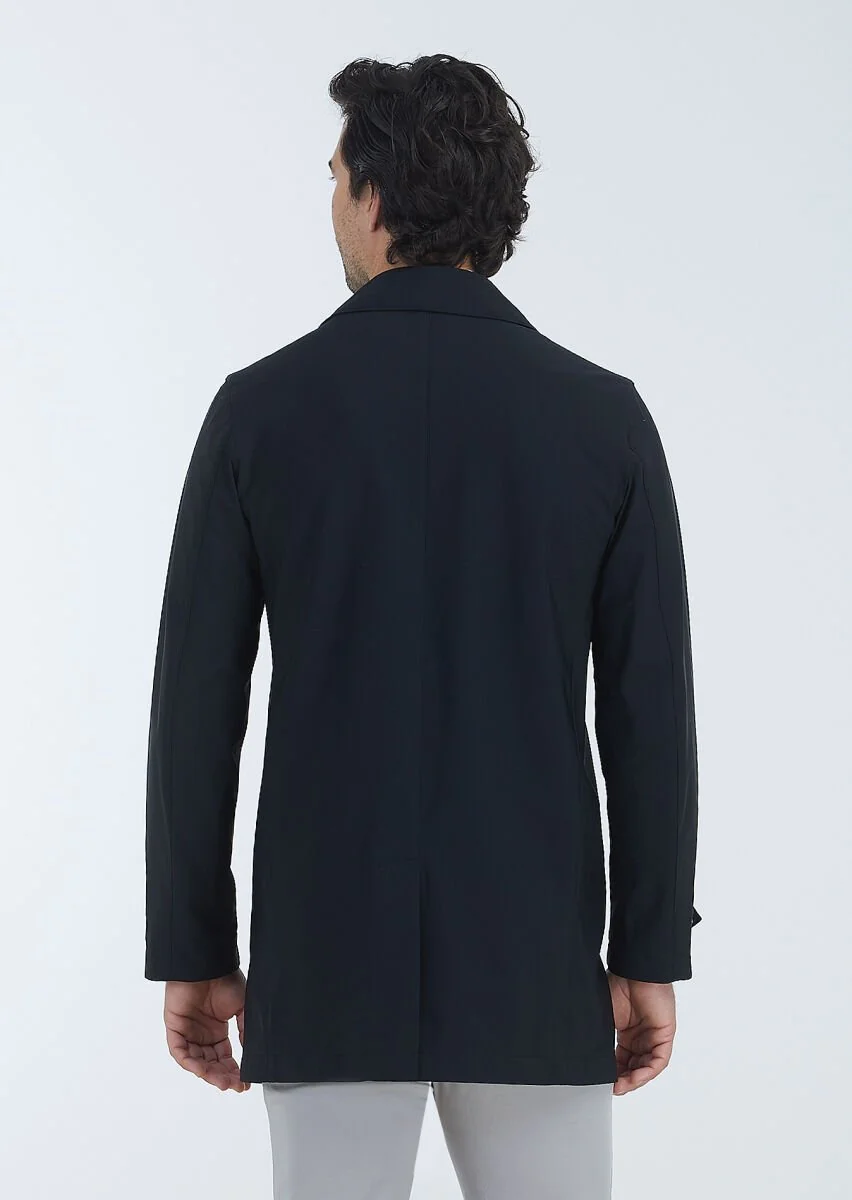 Black Weaving Rain Coat - 5