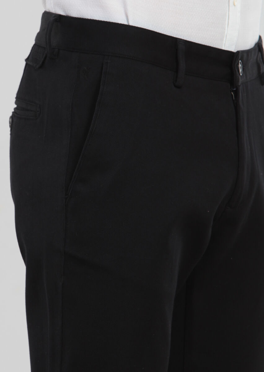 Black Weaving Regular Fit Casual 100% Cotton Trousers - 4
