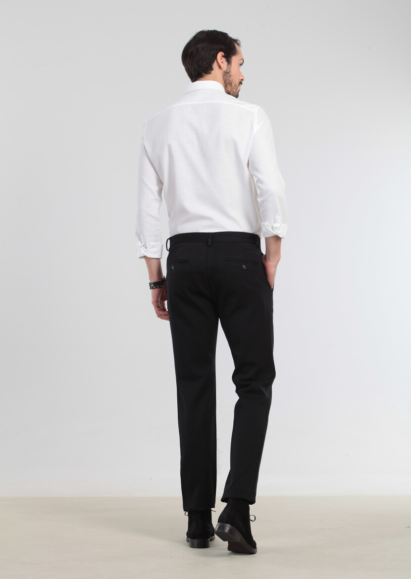 Black Weaving Regular Fit Casual 100% Cotton Trousers - 5