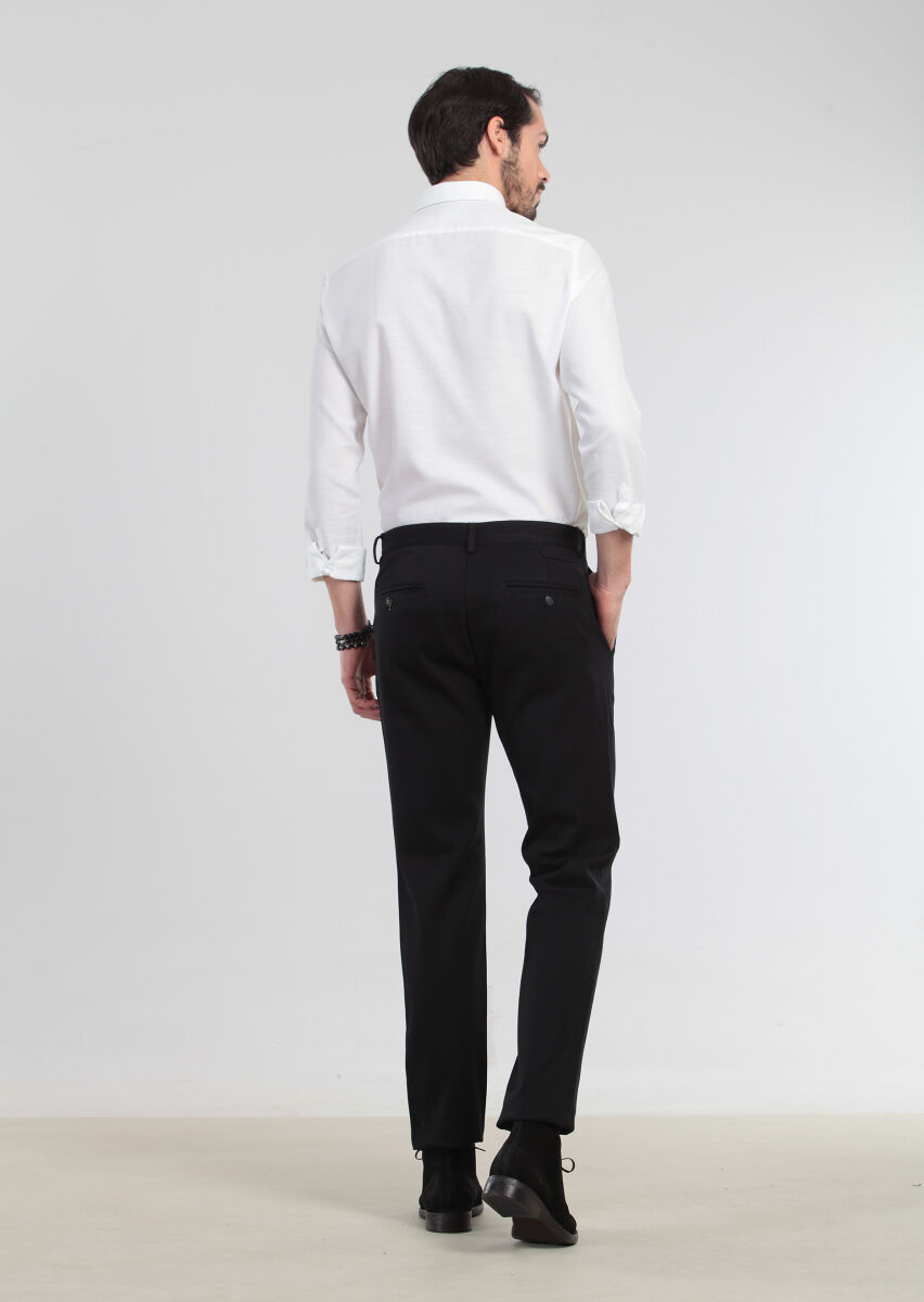 Black Weaving Regular Fit Casual 100% Cotton Trousers - 5
