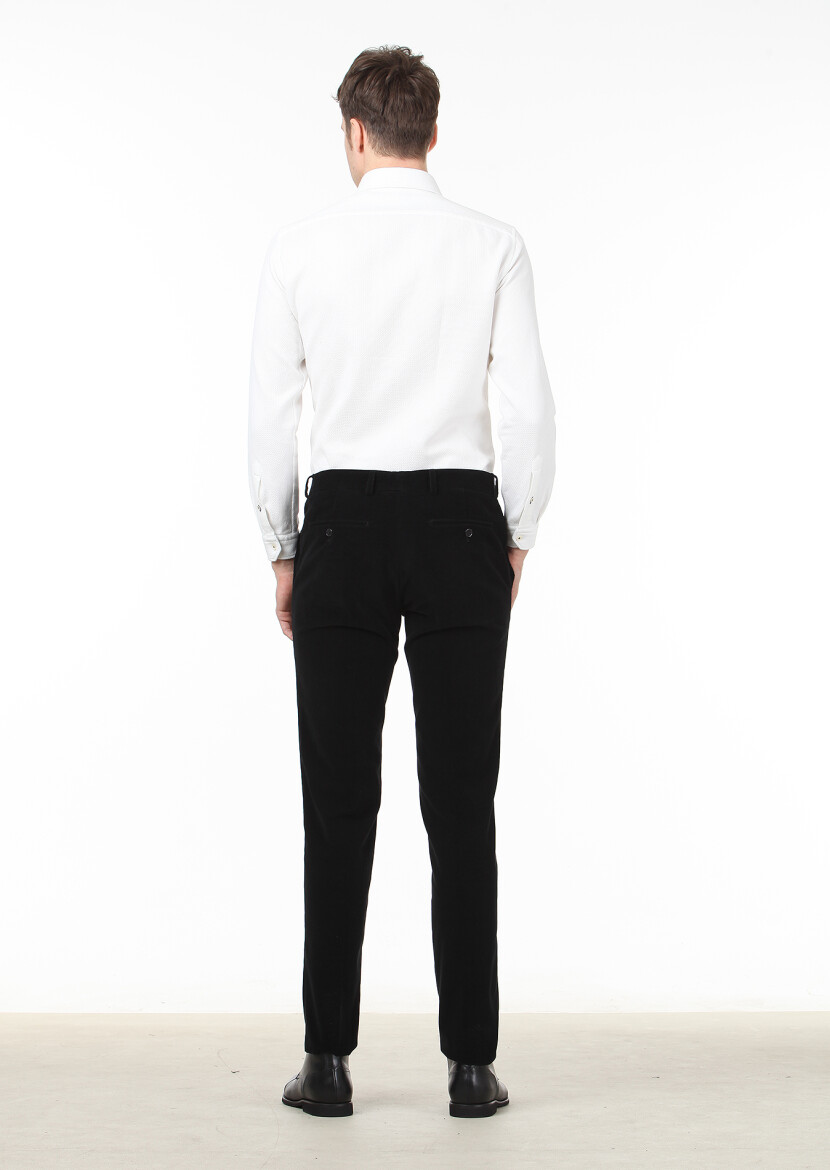 Black Weaving Regular Fit Casual 100% Cotton Trousers - 4