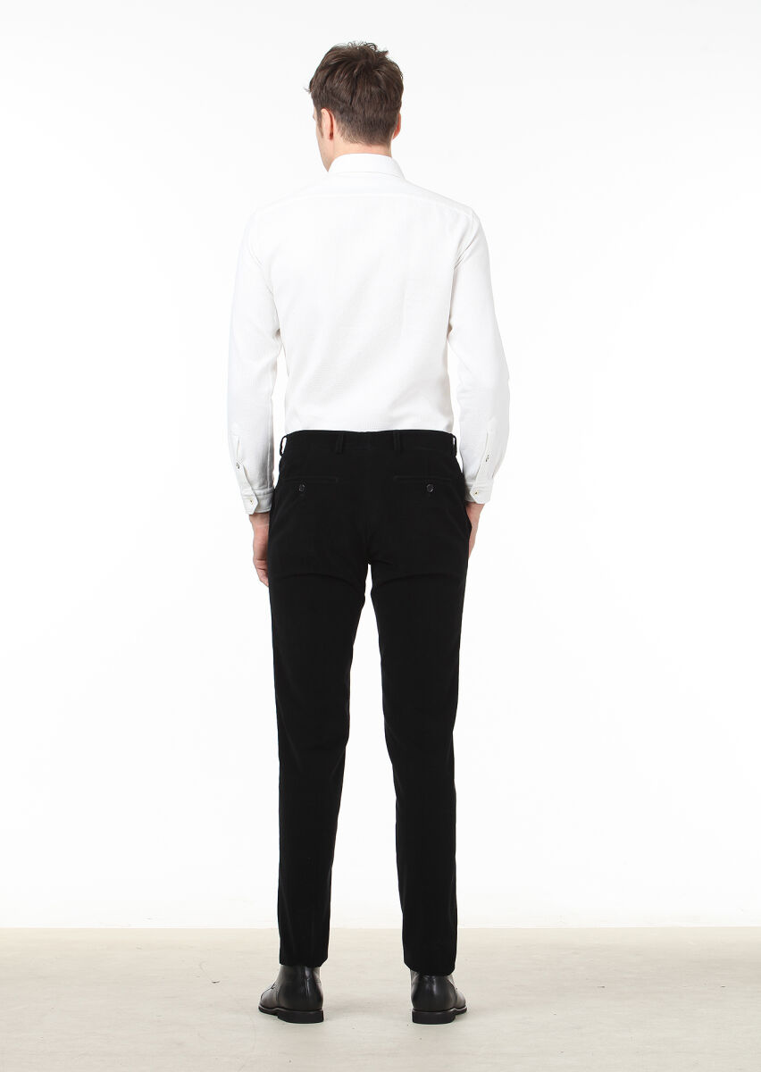Black Weaving Regular Fit Casual 100% Cotton Trousers - 4