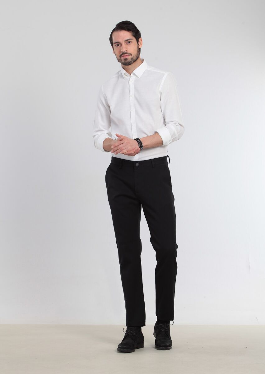 Black Weaving Regular Fit Casual 100% Cotton Trousers - 3