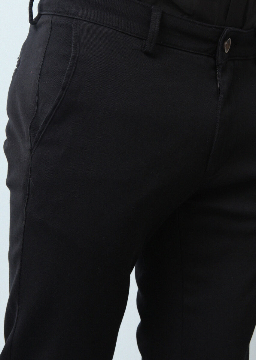 Black Weaving Regular Fit Casual 100% Cotton Trousers - 3