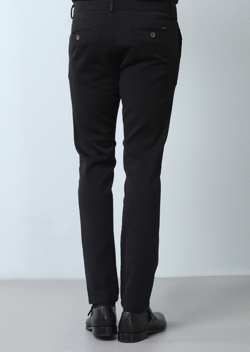 Black Weaving Regular Fit Casual 100% Cotton Trousers - 5