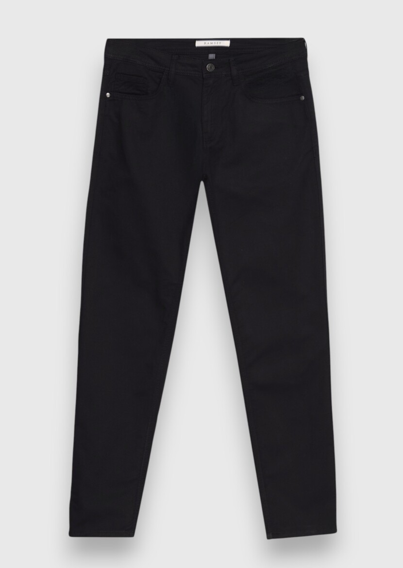 Black Weaving Regular Fit Casual 100% Cotton Trousers - 5