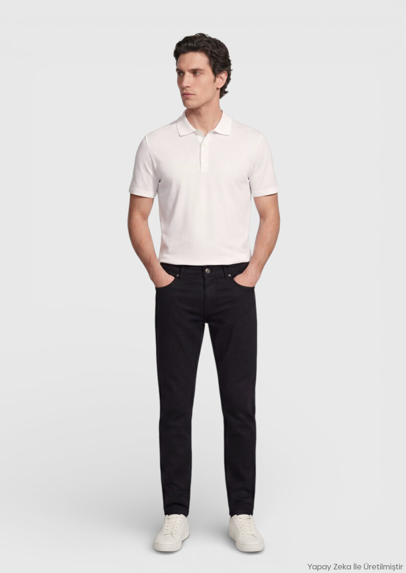 Black Weaving Regular Fit Casual 100% Cotton Trousers - RAMSEY