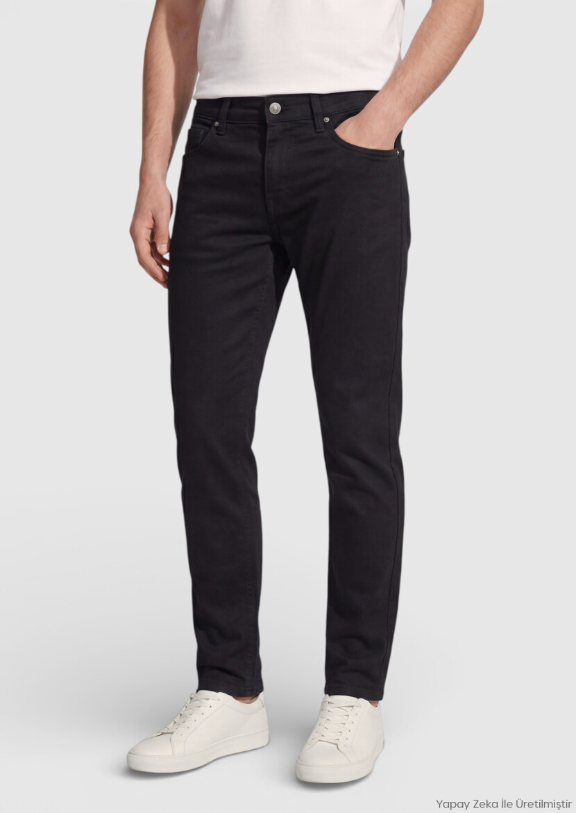 Black Weaving Regular Fit Casual 100% Cotton Trousers - RAMSEY