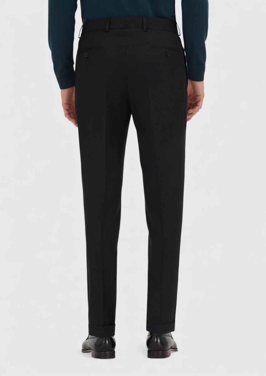 Black Weaving Regular Fit Casual 100% Wool Trousers - 4