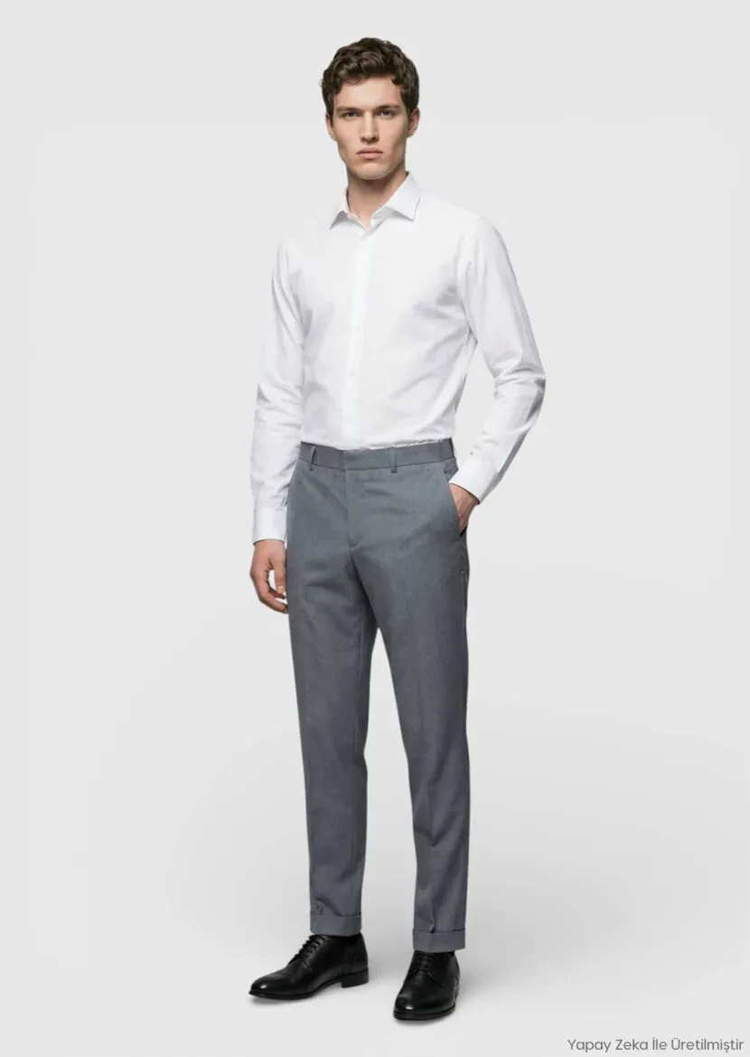 Black Weaving Regular Fit Casual 100% Wool Trousers - RAMSEY
