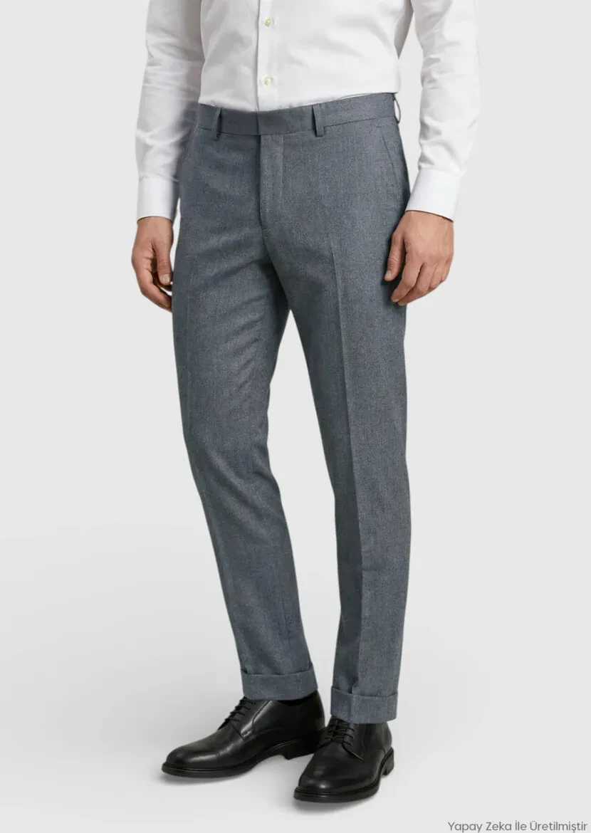 Black Weaving Regular Fit Casual 100% Wool Trousers - RAMSEY
