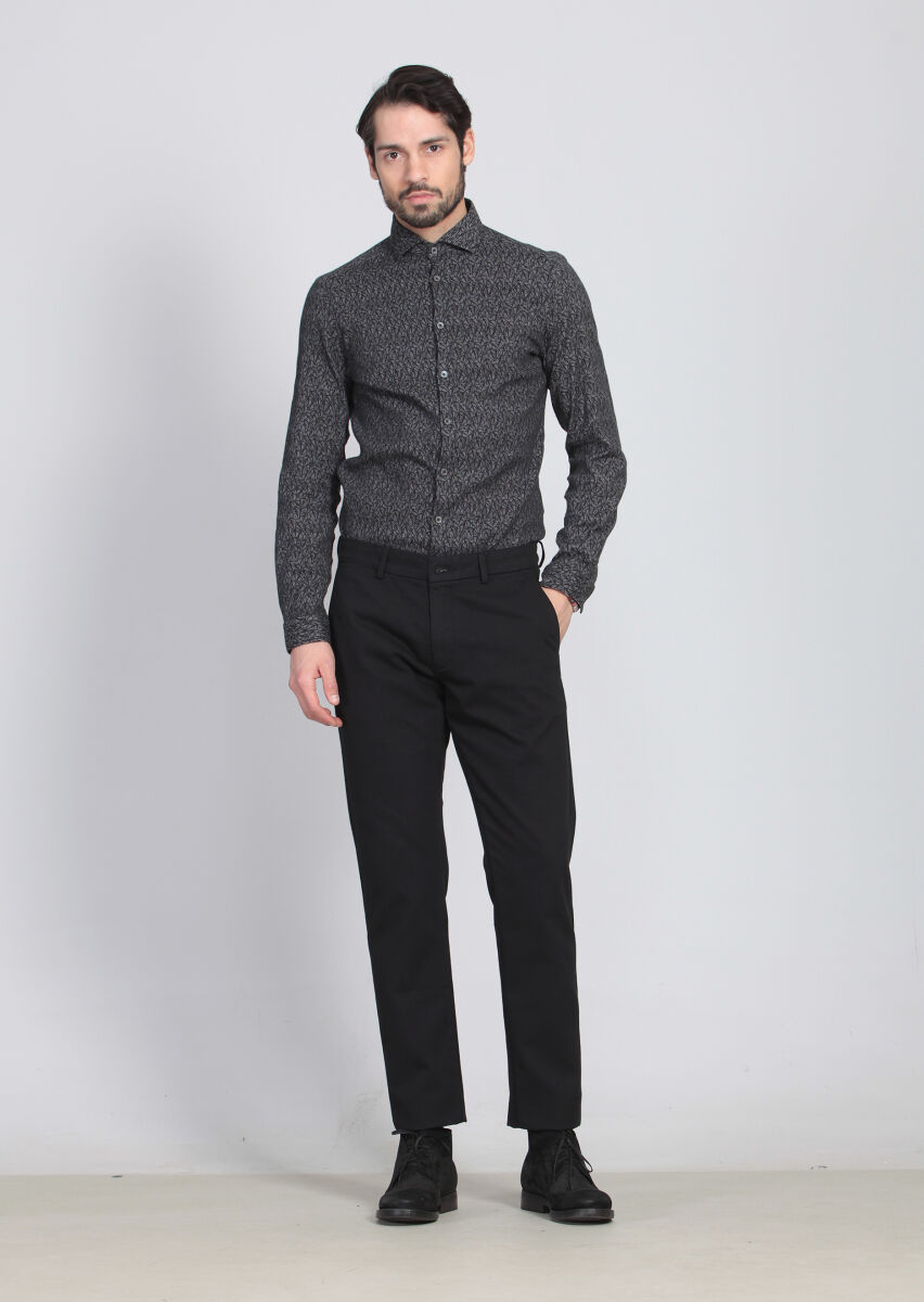 Black Weaving Regular Fit Casual Cotton Blended Trousers - 3